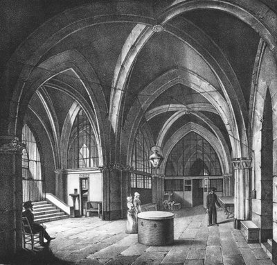 Interior view of the entrance room at the Conciergerie Prison, engraved by Alphonse Urruty by Collard
